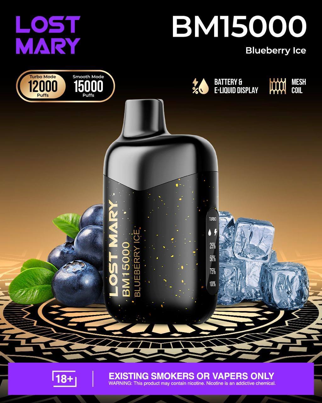LOST MARY BM15000 12K Puffs Blueberry Ice