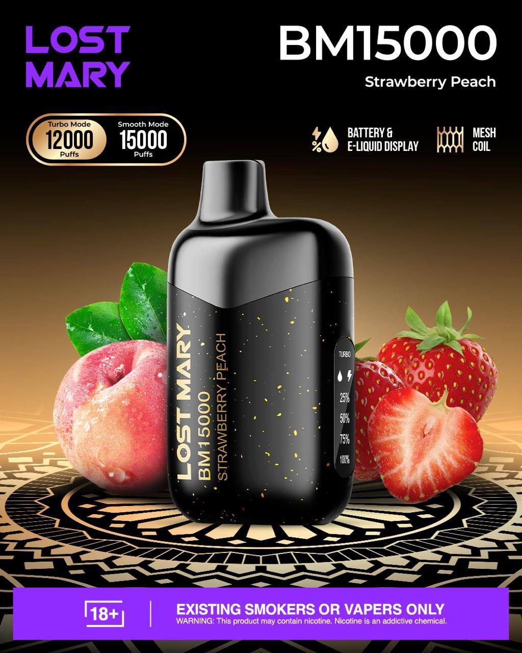 LOST MARY BM15000 12K Puffs Strawberry Peach